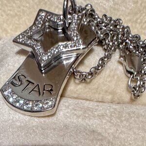 ✨ .925 Sterling Silver Star Crystal Dog Tag Necklace ✨ 💫 Celestial Charm ✨